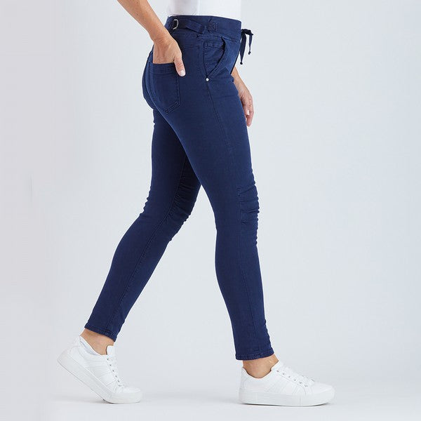 Threadz Tie Front Gathered Jean - Navy