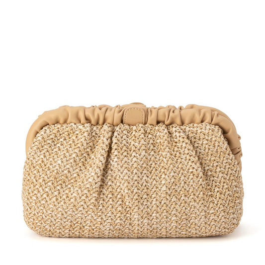 Amalia Pleated Woven Clutch - Natural