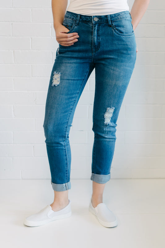 Girlfriend Rip Jean Women Denim Wash | Lyn Rose Boutique