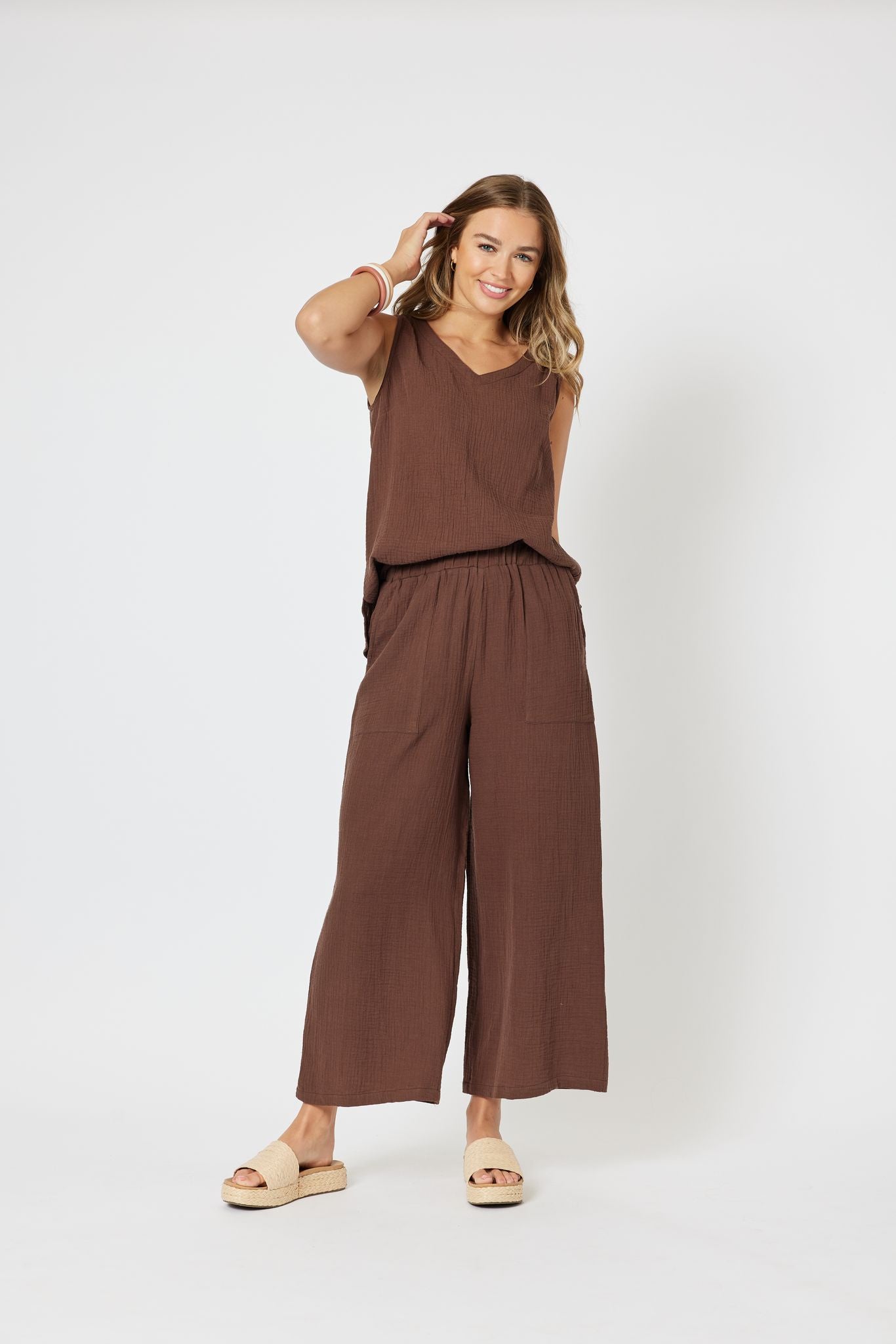 Wide Leg Cotton Pant - Chocolate
