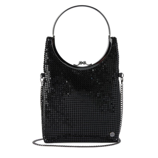 Gigi Mesh Circular Handle Bag - Black