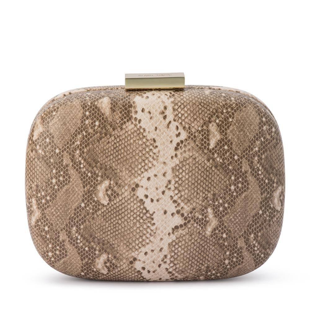 Payton Snake Print Clutch - Natural