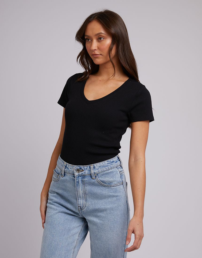 Lily V-Neck Tee - Black