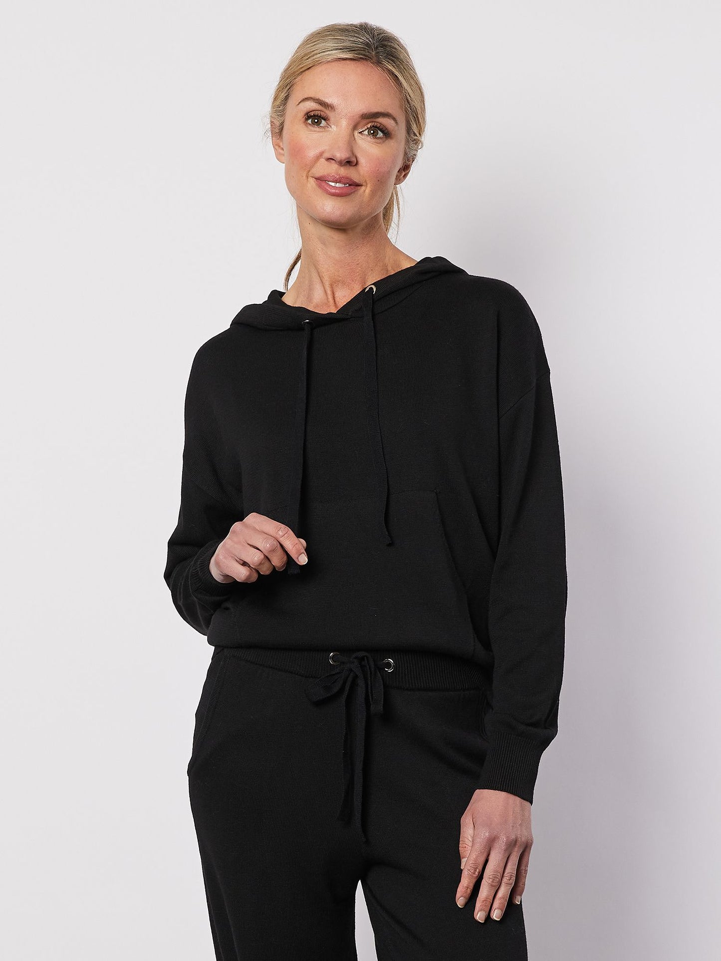 Hooded Front Pocket Knit - Black