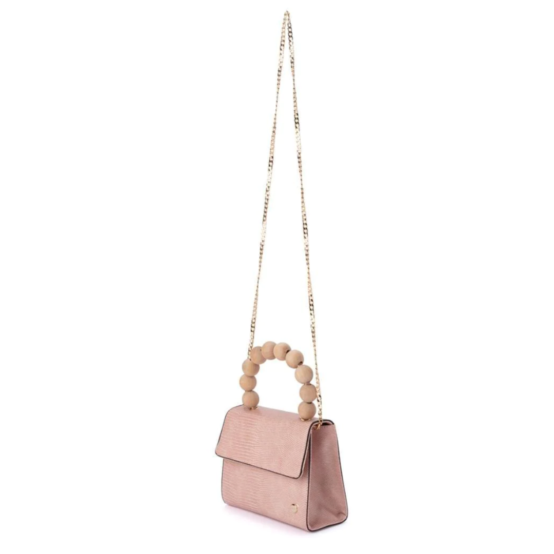 Caylee Wood Bead Handle Bag - Pink