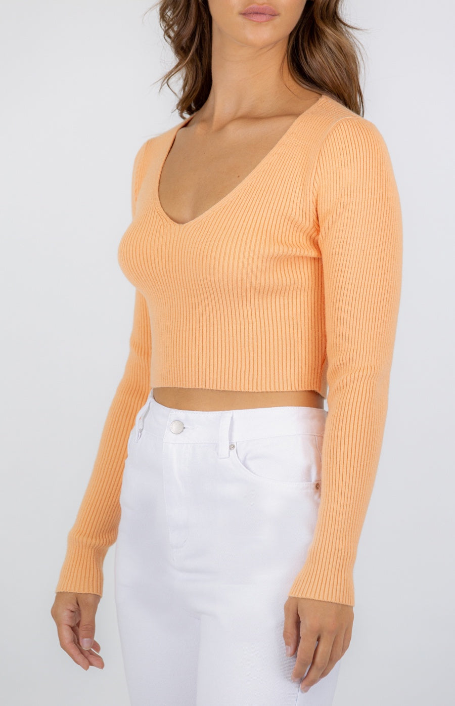 Maddison Ribbed Long Sleeve - Apricot