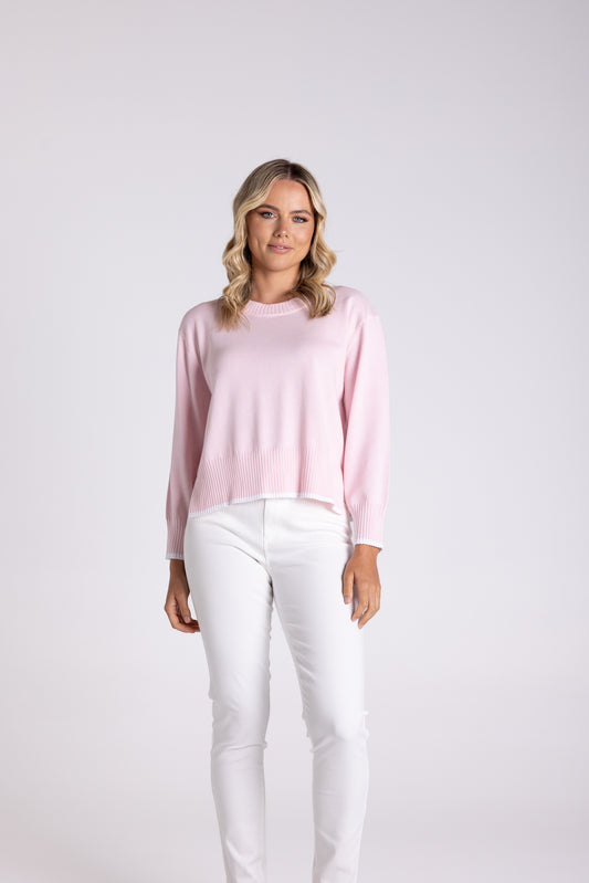 Boxy Knit W/Tipping - Pink