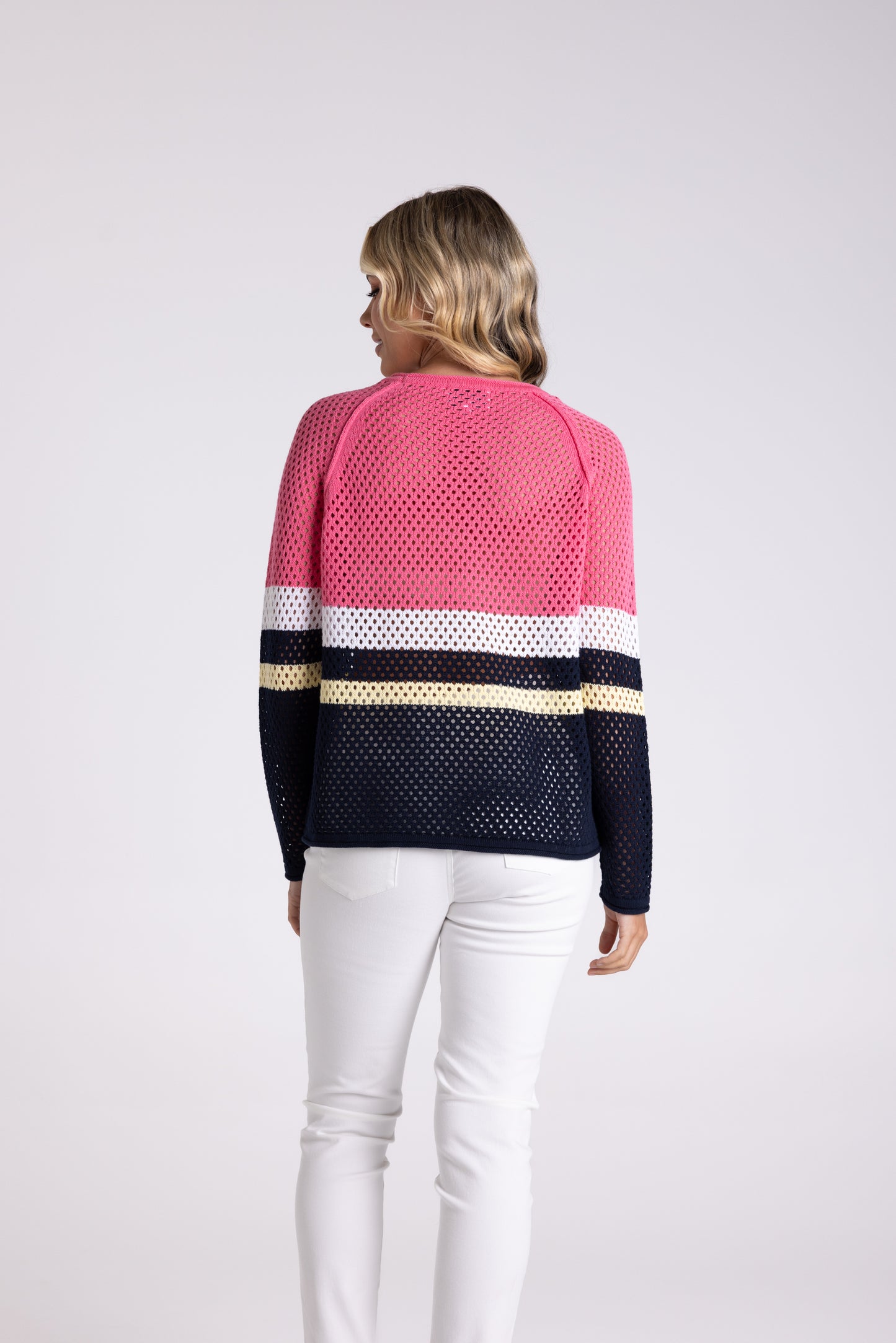 Pointelle Spliced Sweater - Flamingo Combo
