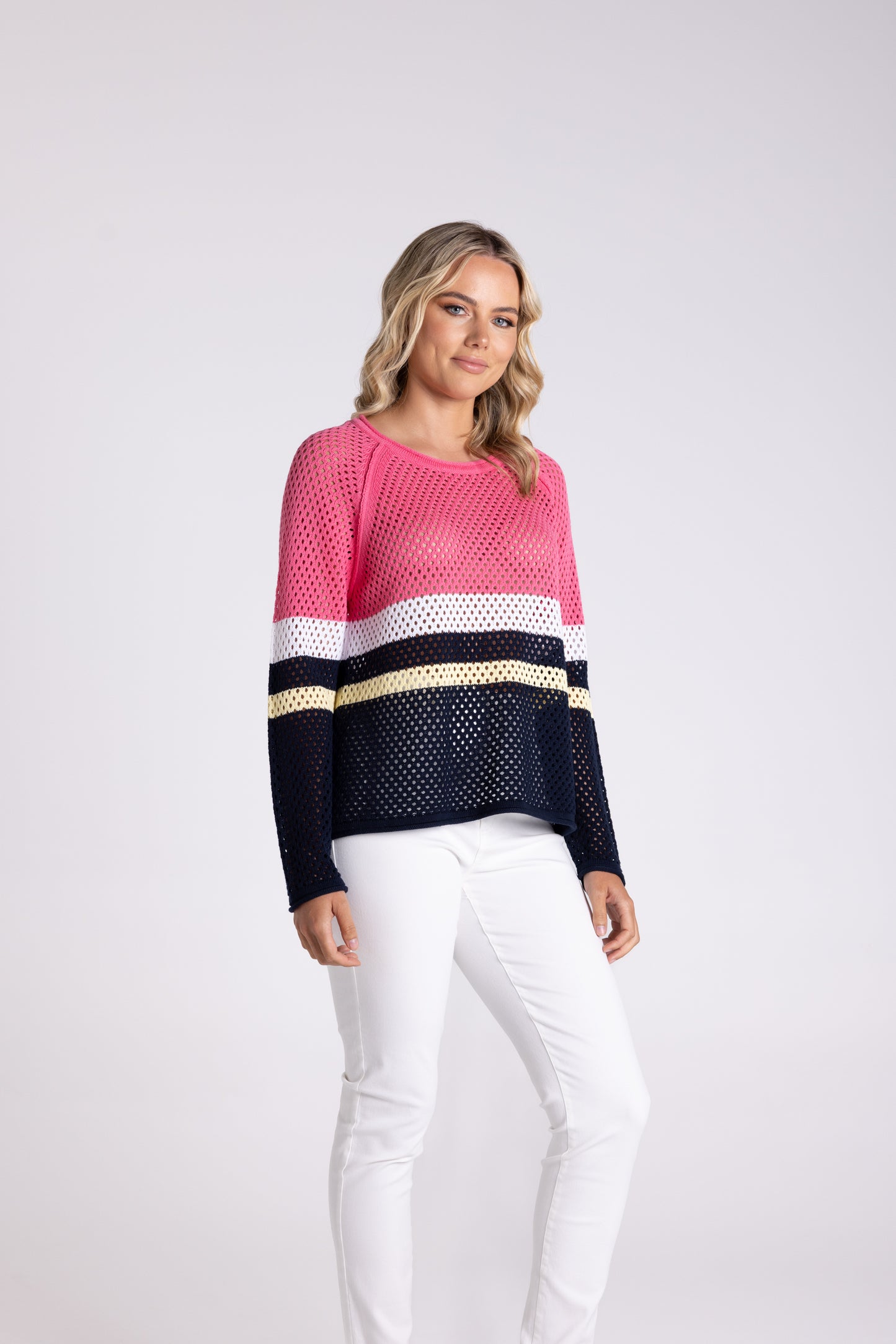 Pointelle Spliced Sweater - Flamingo Combo