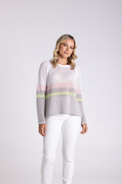 Pointelle Spliced Sweater - White Combo