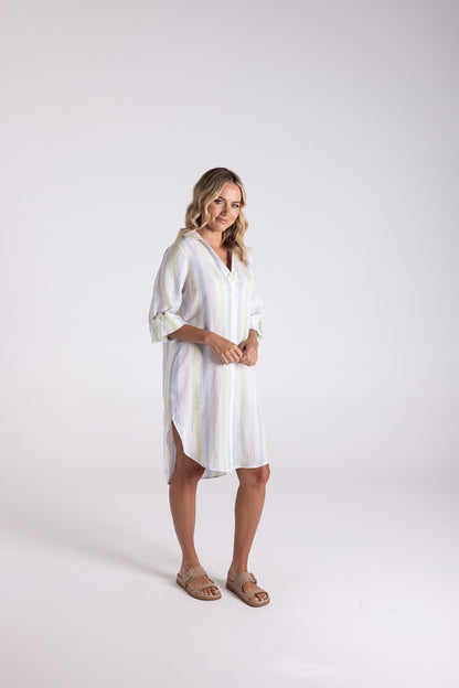 Multi Stripe Linen Shirt Dress