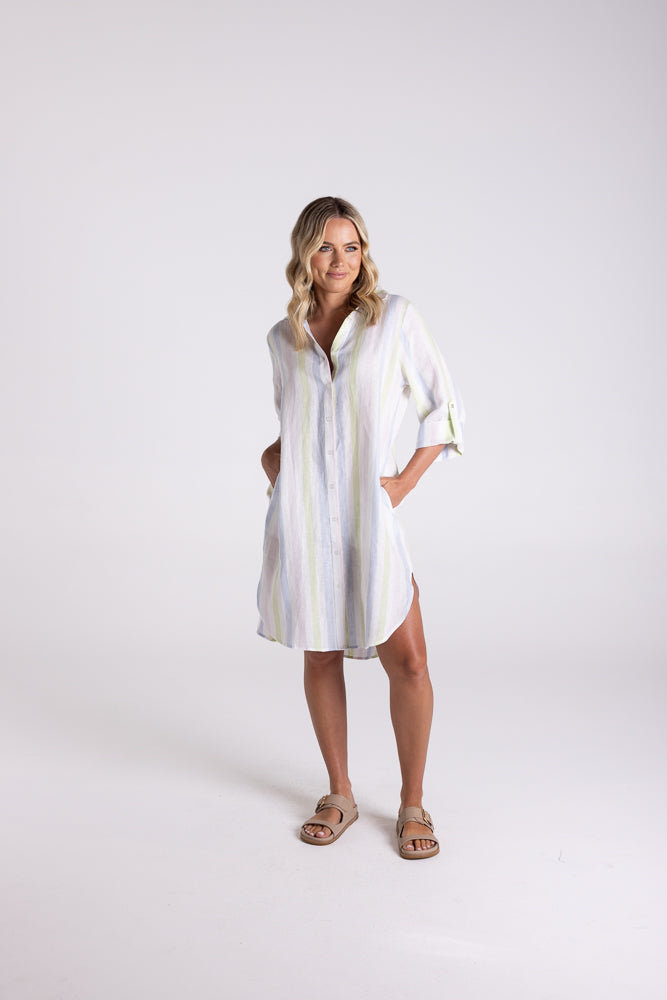 Multi Stripe Linen Shirt Dress