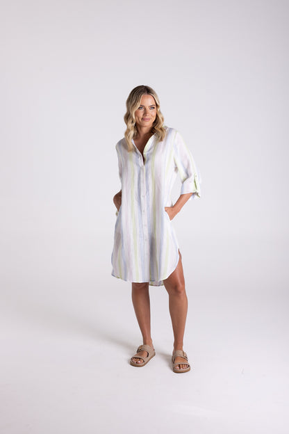 Multi Stripe Linen Shirt Dress