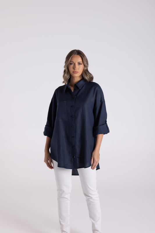 Oversized Linen Shirt - French Navy