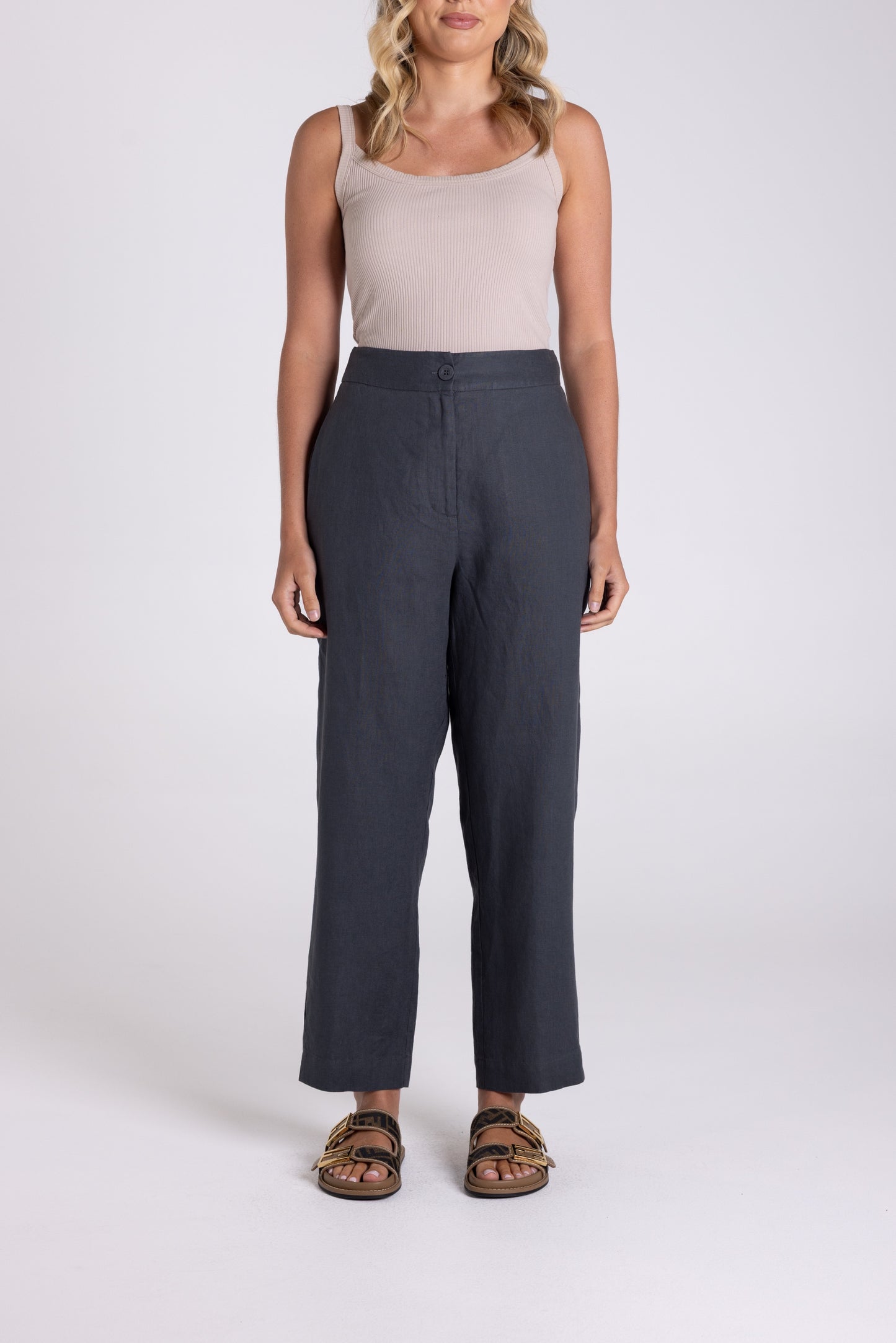 TT 7/8 Linen Pant - Charcoal