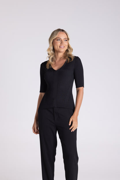V -Neck Rib Top - Black