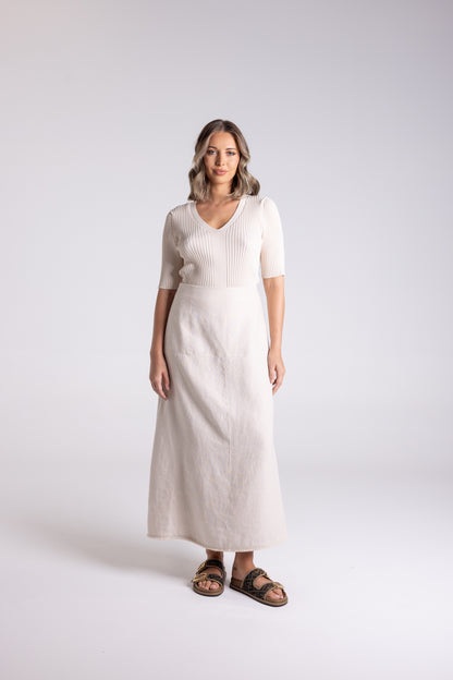 Linen Tweed Midi Skirt - Natural