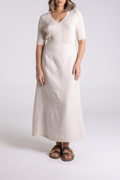 Linen Tweed Midi Skirt - Natural