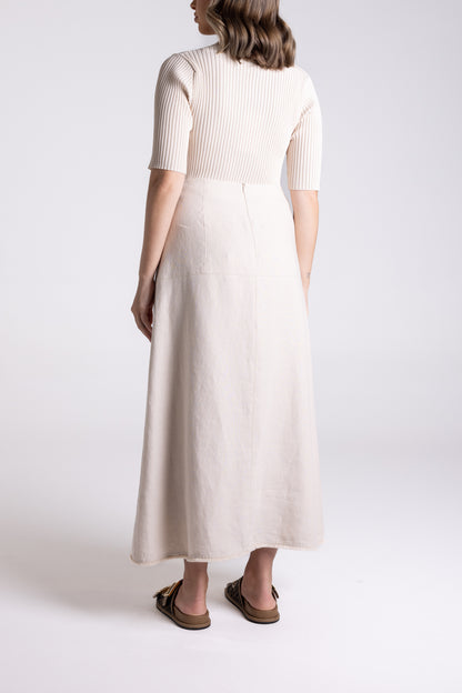 Linen Tweed Midi Skirt - Natural