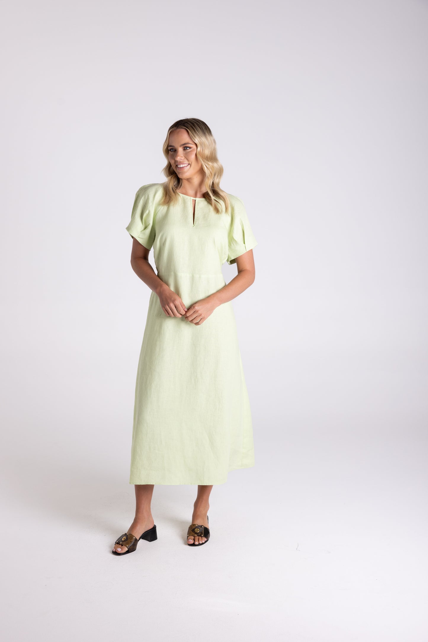 Linen Midi Dress - Lime