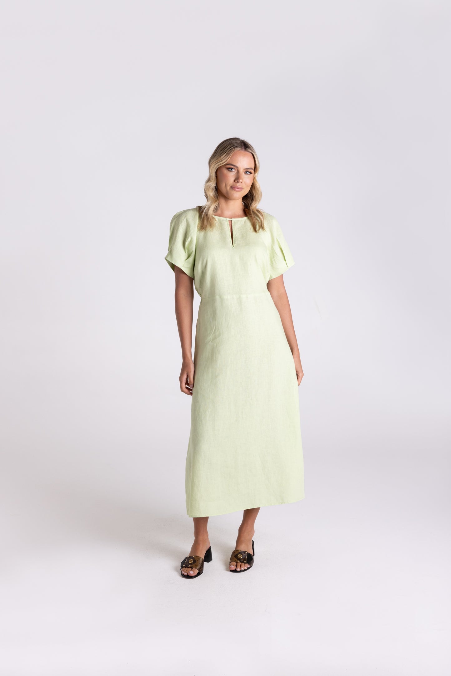 Linen Midi Dress - Lime