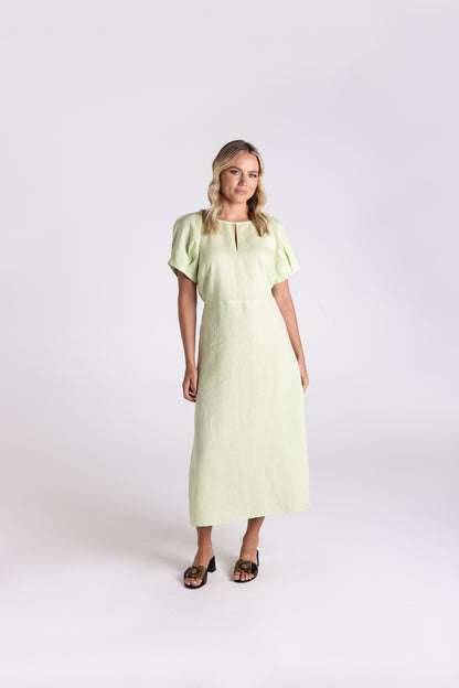 Linen Midi Dress - Lime