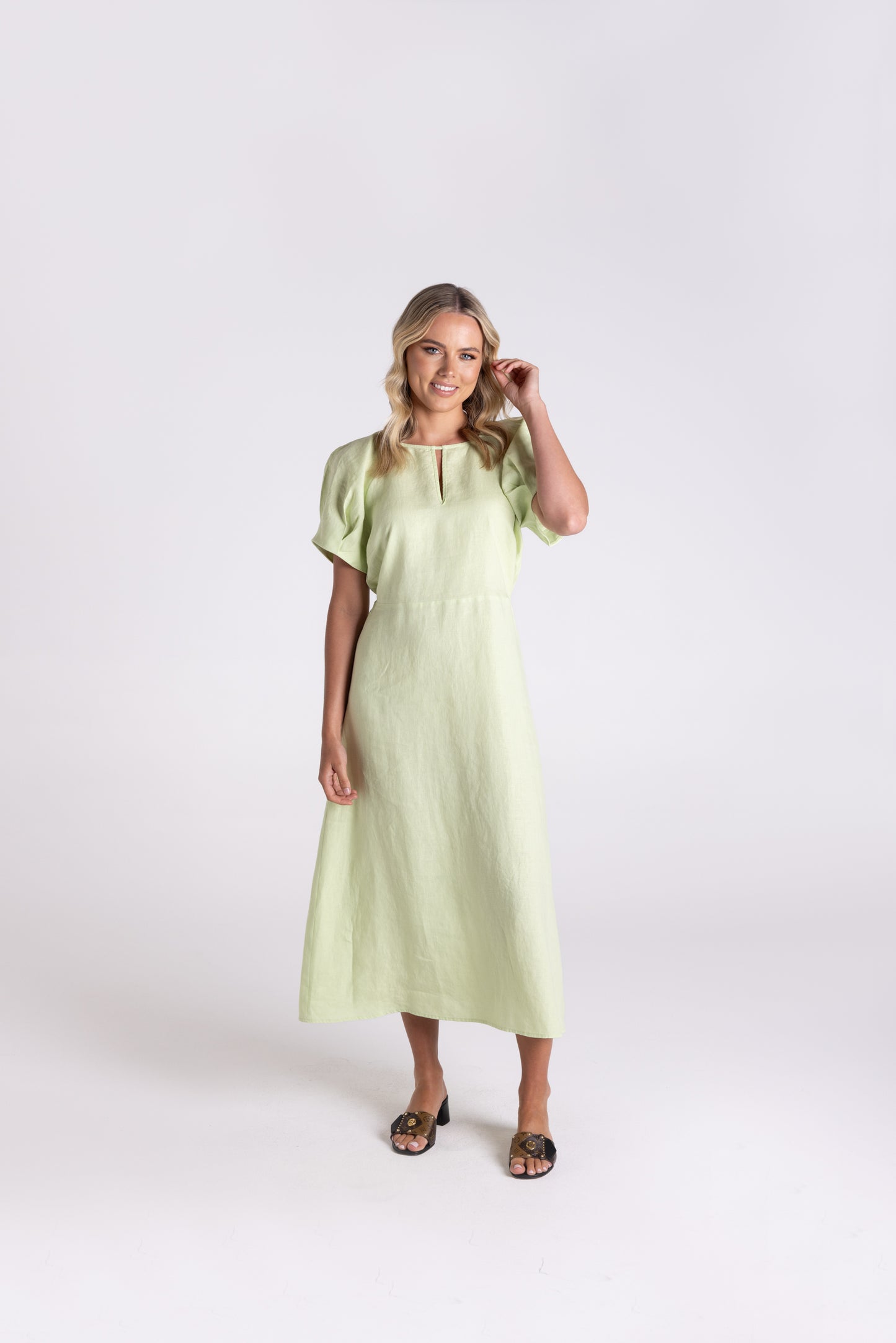 Linen Midi Dress - Lime