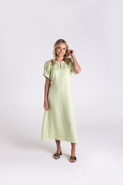 Linen Midi Dress - Lime