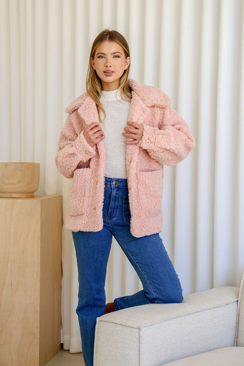 Teddy Boucle Jacket - Blush
