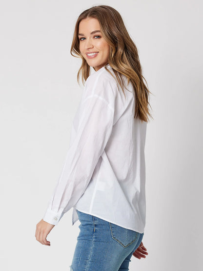 Tie Front Poplin Shirt - White