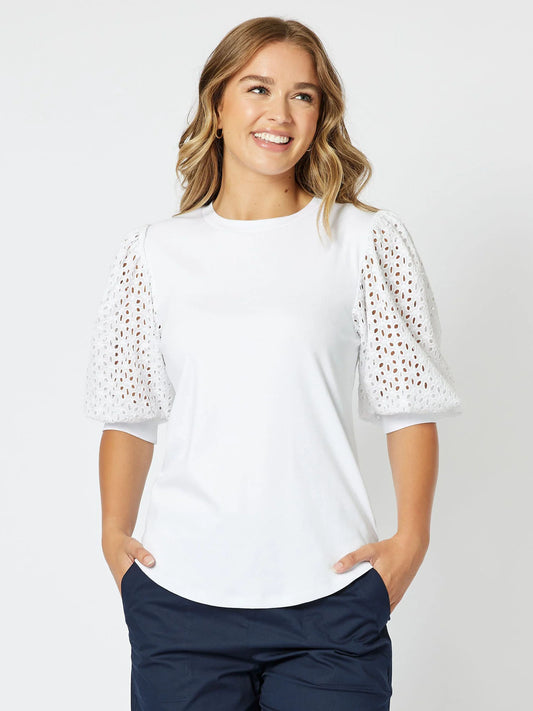 Kyla Broderie Sleeve Top - White