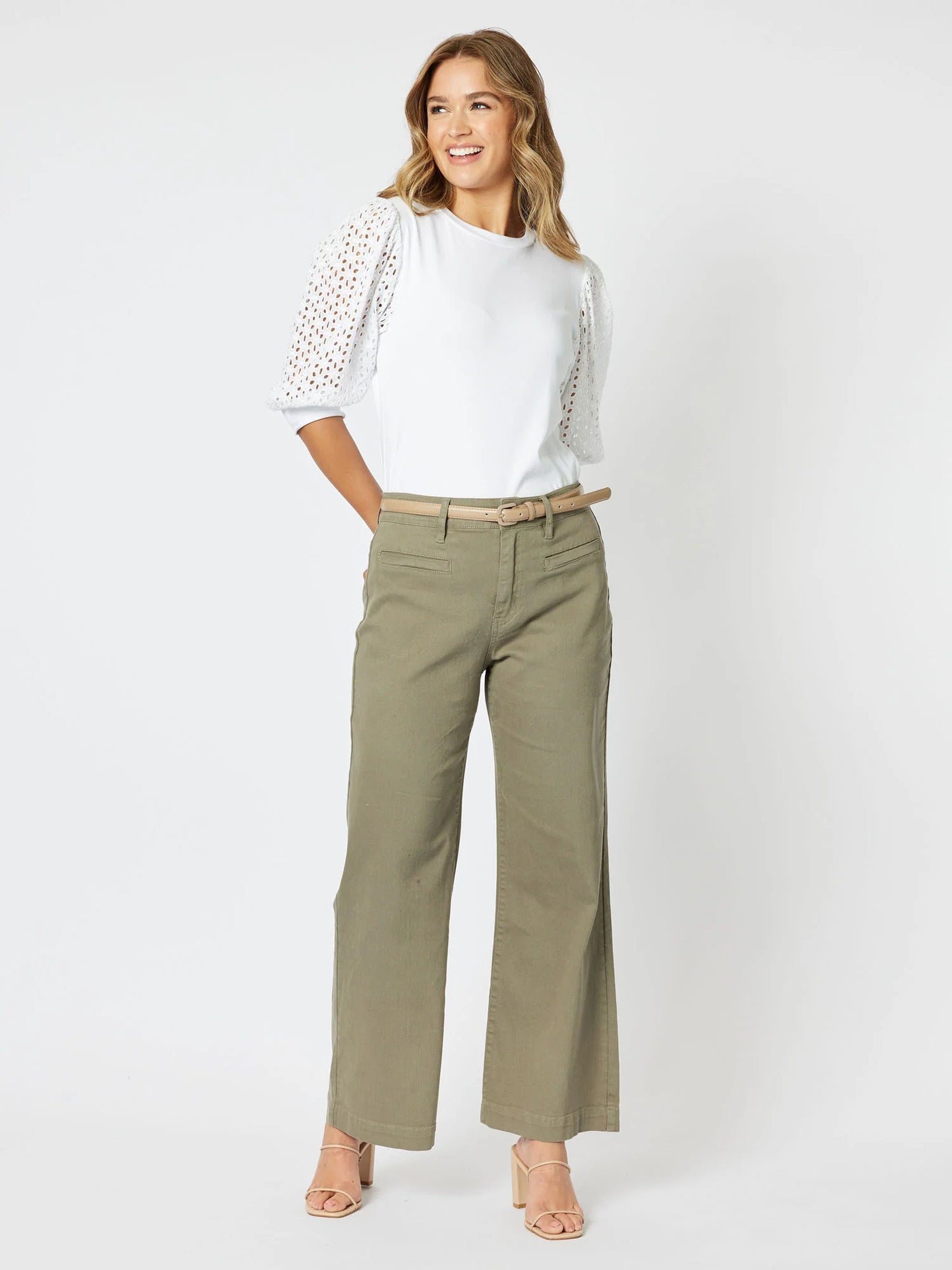 Kyla Broderie Sleeve Top - White