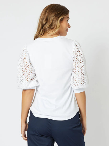 Kyla Broderie Sleeve Top - White