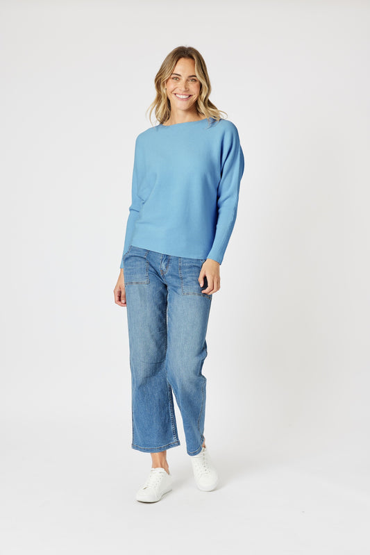 Carmen Batwing Knit - Pacific Blue