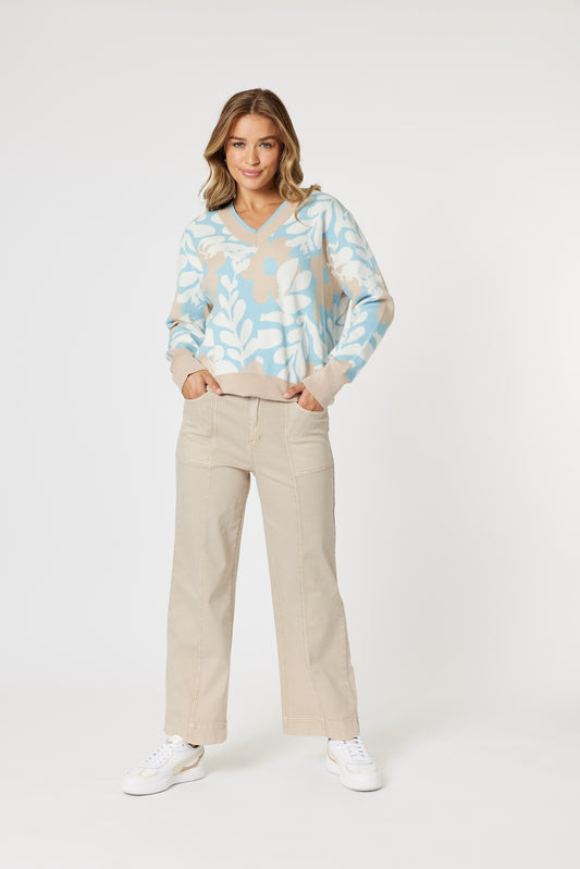Pasadena Floral Knit - Blue/Natural