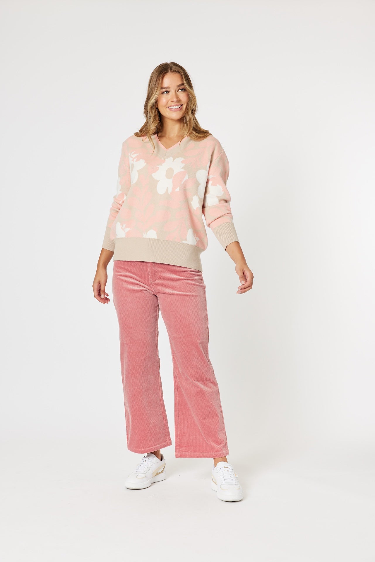 Pasadena Floral Knit - Coral/Natural