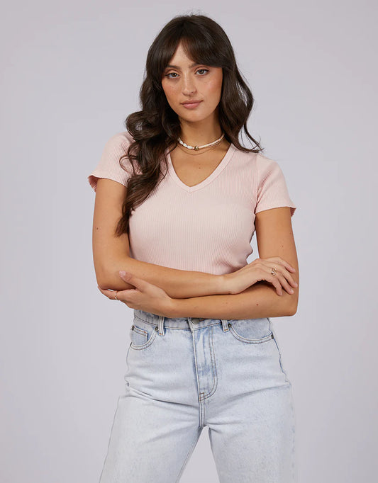 Eve Rib V Neck Tee - Pale Pink