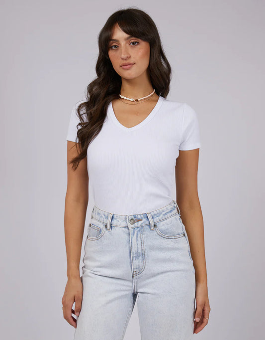 Eve Rib V Neck Tee - White