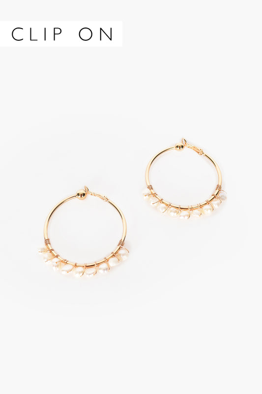 Wired Freshwater Pearl Clip on Hoops