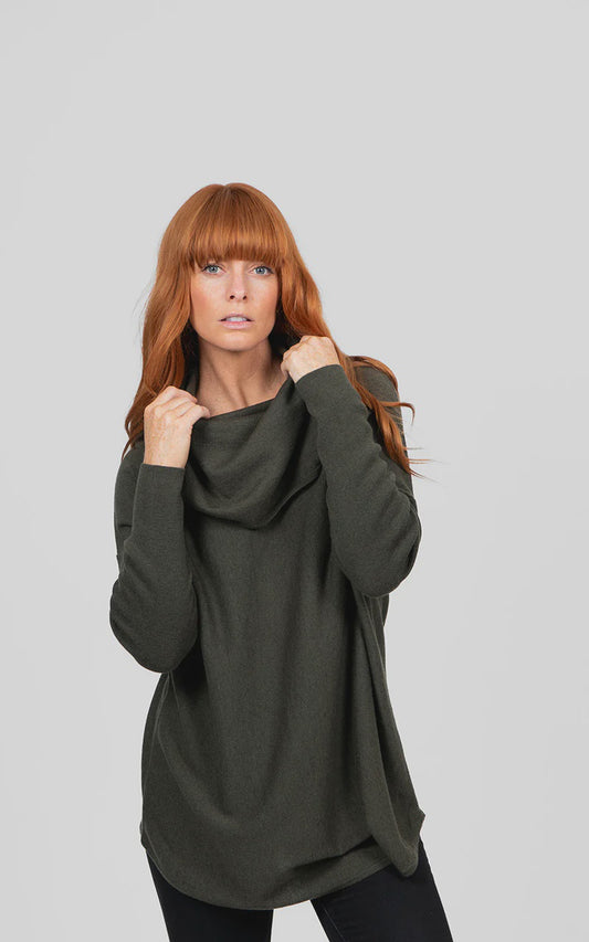 Kylie Cowl Neck Curved Hem PullOver