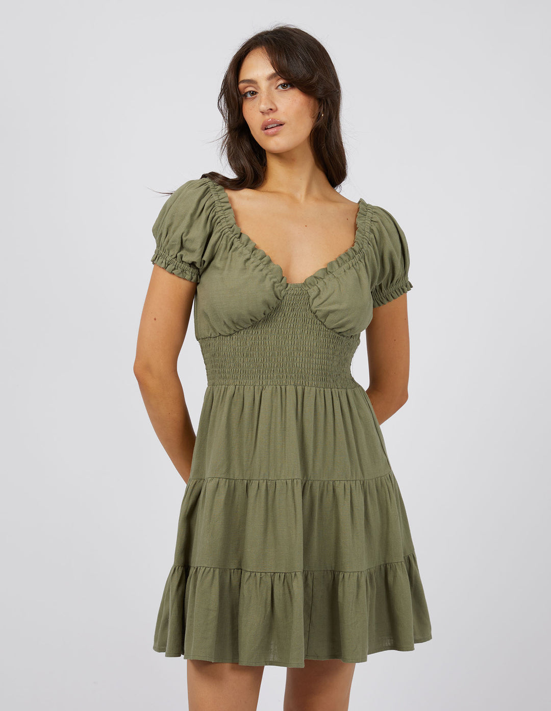 Luxe Linen Mini Dress - Khaki
