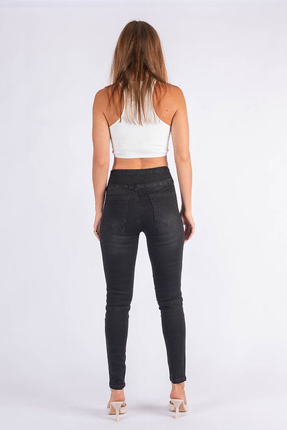 Rib Panel Jean  - Black