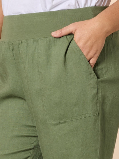 Jersey Waist Linen Pant - Khaki