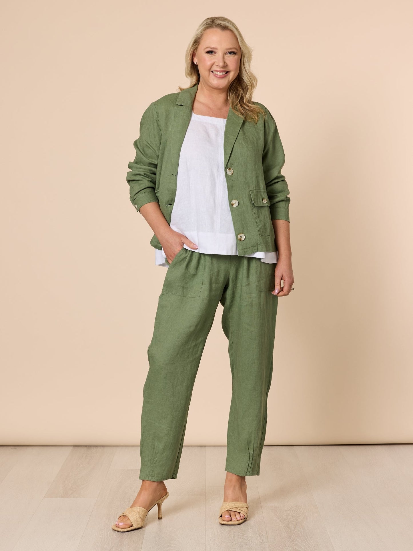 Jersey Waist Linen Pant - Khaki