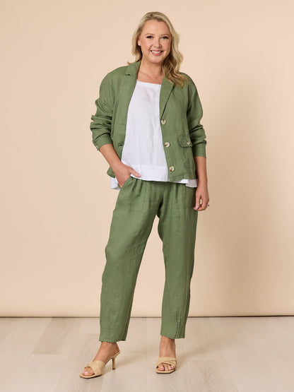 Jersey Waist Linen Pant - Khaki
