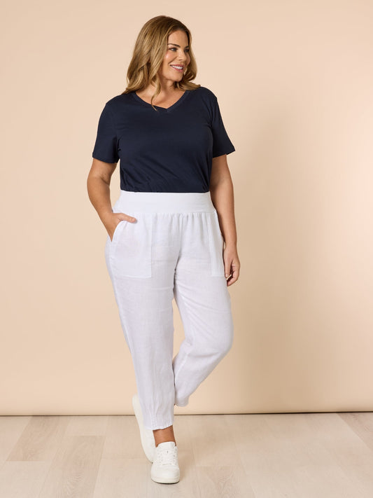 Jersey Waist Linen Pant - White