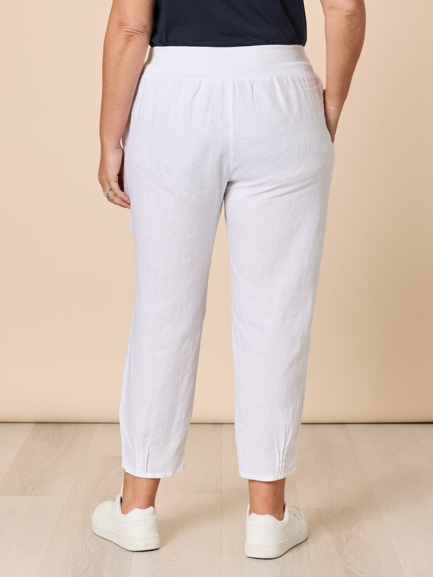 Jersey Waist Linen Pant - White