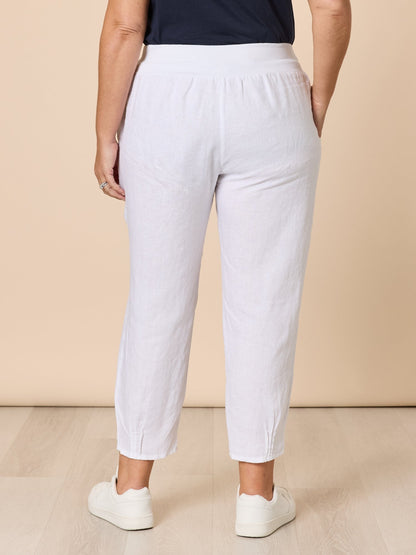 Jersey Waist Linen Pant - White