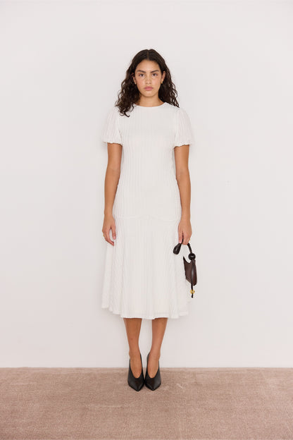 Anais Drop Waist Midi Dress - White