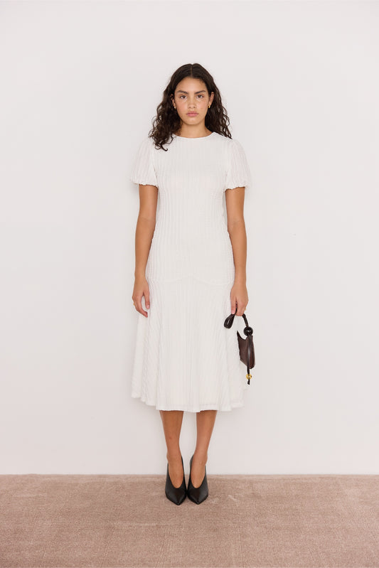Anais Drop Waist Midi Dress - White